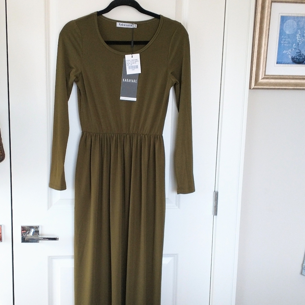 Kabayare Milk Silk Modest Maxi Dress - Olive Green
